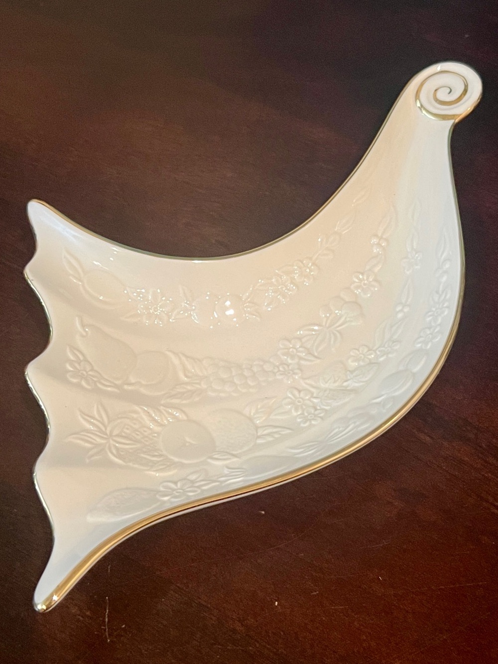 Lenox Ivory Porcelain Cornucopia Candy Dish with Gold Trim